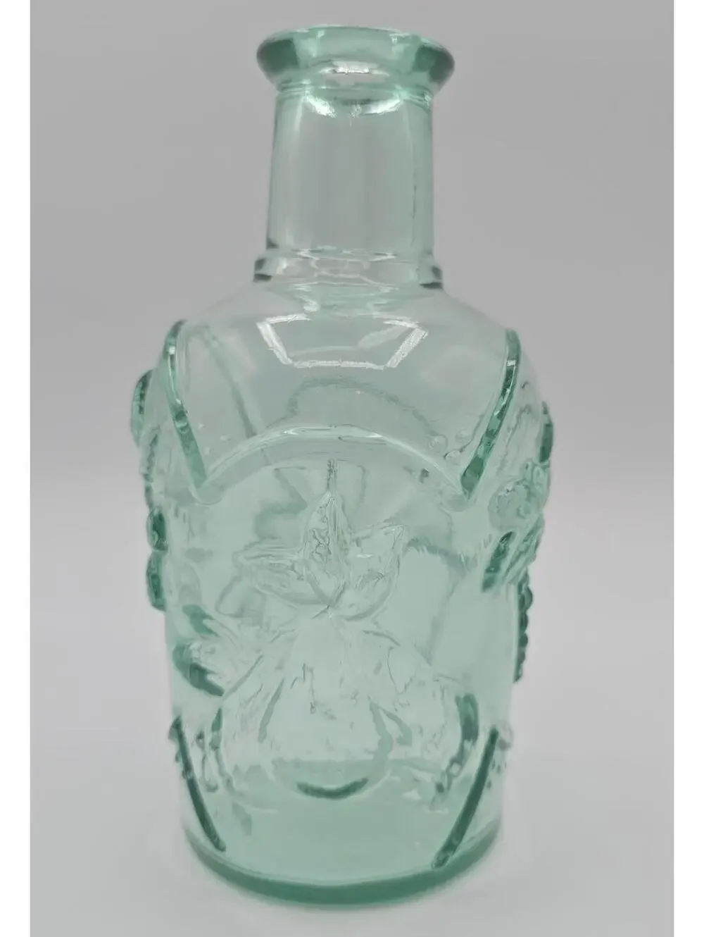 Vintage Libbey Canada Green Glass Decanter Vase w/Orchard Fruit Design